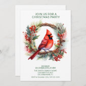 リース（鳥）ショウジョウコウカンチョウとグリーンフォントパーティー 招待状 (正面/裏面)