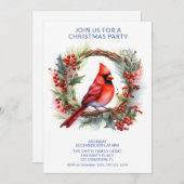 リース（鳥）ショウジョウコウカンチョウとブルーフォントパーティー 招待状 (正面/裏面)