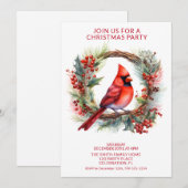 リース(鳥)ショウジョウコウカンチョウと赤フォントパーティー 招待状 (正面/裏面)