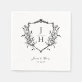 リーセエレガントンシーフローラクレストモノグラム結婚ズ スタンダードカクテルナプキン (正面)