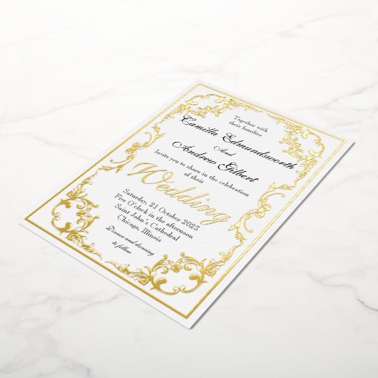 リーセエレガントン華美金ゴールド縁どズ 箔招待状 (回転した状態)