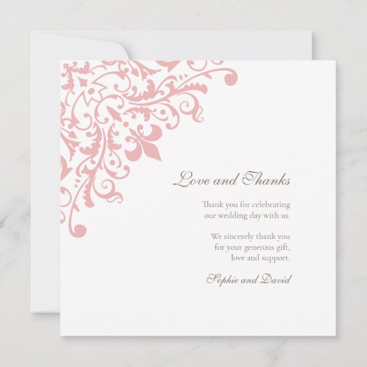 リーセフランスのンシーピンク(紋章の)フラ・ダ・リ結婚の写真 サンキューカード (裏面)