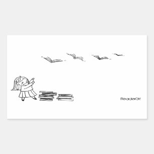 リーダガールステッカー蔵書票 長方形シール