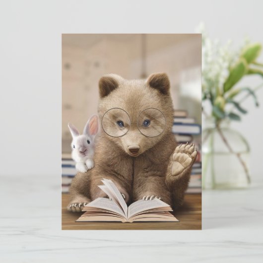 リーダギフトベアとウサギ読の本書 サンキューカード (スタンド正面)