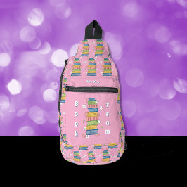 リーダブックスタックパターンピンクスリングバッグ スリングバッグ