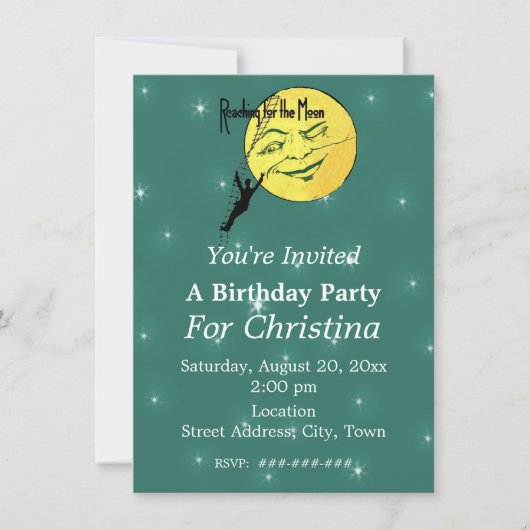 リーチのための月誕生日マンラダーホワイトスターズ 招待状 (正面)