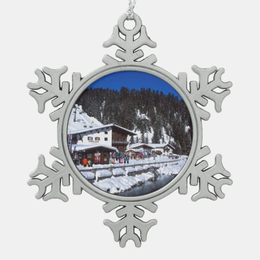 リーチオーストリア冬のホリデーカードポスターフォトブロック スノーフレークピューターオーナメント (正面)
