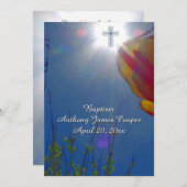 リーチフォーザスカイ男の赤ちゃん洗礼《キリスト教》洗礼式や命名式 招待状 (正面/裏面)