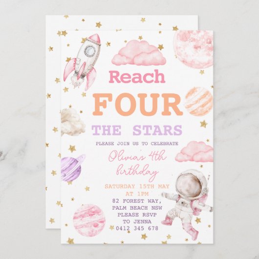 リーチフォーザスターズガール宇宙4th誕生日 招待状 (正面/裏面)