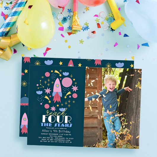 リーチフォーザスターズネイビー宇宙フォト誕生日 招待状