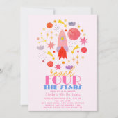 リーチフォーザスターズピンク宇宙ガール誕生日 招待状 (正面)