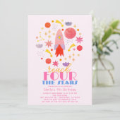 リーチフォーザスターズピンク宇宙ガール誕生日 招待状 (スタンド正面)