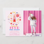 リーチフォーザスターズピンク宇宙フォト誕生日 招待状 (正面)