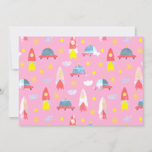 リーチフォーザスターズピンク宇宙フォト誕生日 招待状 (裏面)