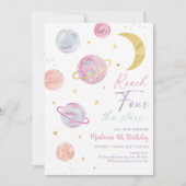 リーチフォーザスターズピンク宇宙誕生日 招待状 (正面)