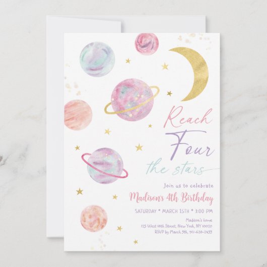 リーチフォーザスターズピンク宇宙誕生日 招待状