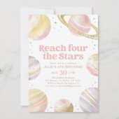 リーチフォーザスターズピンク金ゴールド宇宙誕生日 招待状 (正面)