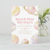 リーチフォーザスターズピンク金ゴールド宇宙誕生日 招待状 (スタンド正面)