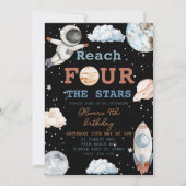 リーチフォーザスターズボーイブラック宇宙4歳の誕生日 招待状 (正面)