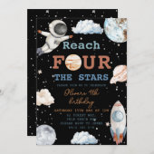 リーチフォーザスターズボーイブラック宇宙4歳の誕生日 招待状 (正面/裏面)