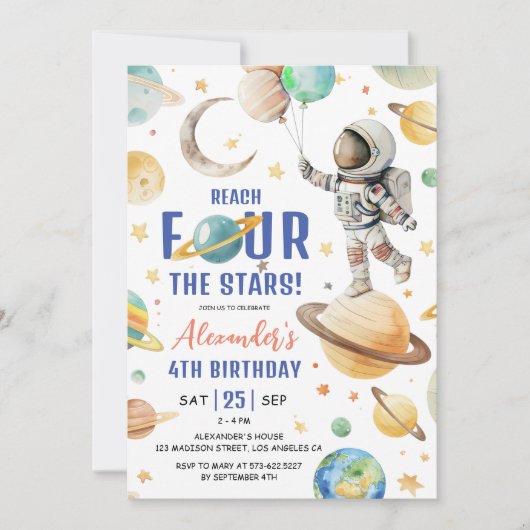 リーチフォーザスターズボーイ宇宙4th誕生日パーティー 招待状 (正面)