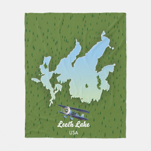 リーチ湖の旅行地図 フリースブランケット (正面)