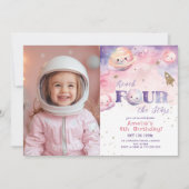 リーチ4つ星の宇宙女の子の誕生日 招待状 (正面)