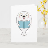 リーディングで本を読むアザラシ カード (黄色い花)