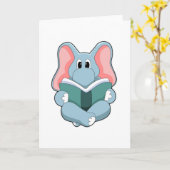 リーディングで本を読む象 カード (黄色い花)