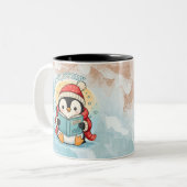 リーディングペンギンの本好きの冬のコーヒーマグ ツートーンマグカップ (正面左)