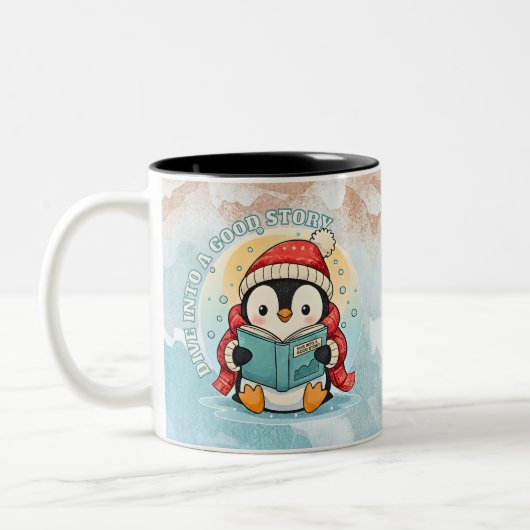 リーディングペンギンの本好きの冬のコーヒーマグ ツートーンマグカップ (左)