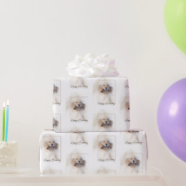 リードをつけた誕生日のゴールデンレトリバー ラッピングペーパー