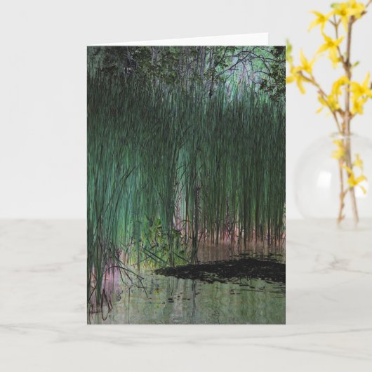 "リード" – デジタル変換された湿原と池のエッジ カード (黄色い花)