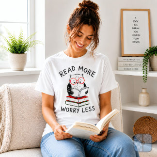 リード モア ウォリー レス フクロウ ブックラバー グラフィック Tシャツ