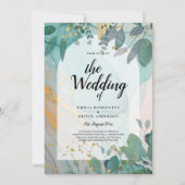 リーハG シーグラス インク ティール ゴールド グリーン ウェディング インビット 招待状 (正面)