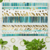 リービミックスとマッチストライプティール(緑がかった色)と金ゴールド キッチンタオル (折り畳み)