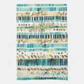 リービミックスとマッチストライプティール(緑がかった色)と金ゴールド キッチンタオル (縦)