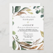 リービーグリーンエレガントリースモダン結婚ズ 招待状 (正面/裏面)