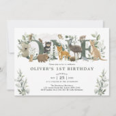 リーピーユーカリプトゥスオーストラリア動物第1誕生日 招待状 (正面)