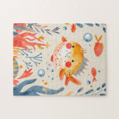 リーフおもしろい近くのフグ鮮やかフィッシュ ジグソーパズル (横)