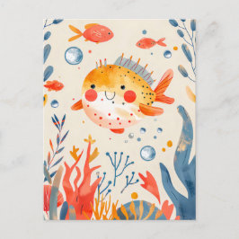 リーフおもしろい近くのフグ鮮やかフィッシュ ポストカード