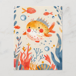 リーフおもしろい近くのフグ鮮やかフィッシュ ポストカード