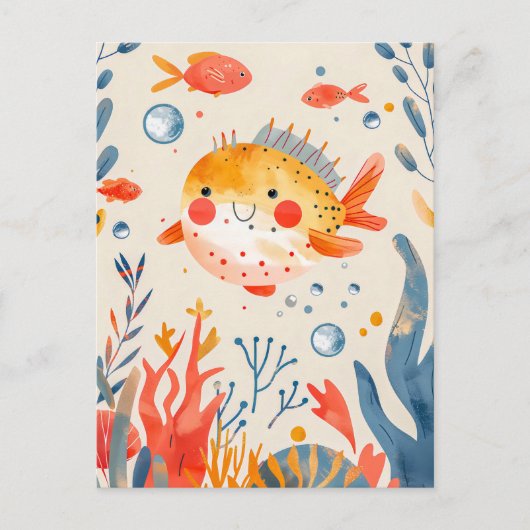 リーフおもしろい近くのフグ鮮やかフィッシュ ポストカード (正面)