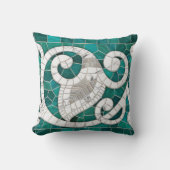 リーフと渦巻き大理石モザイクアート –  クッション (正面)