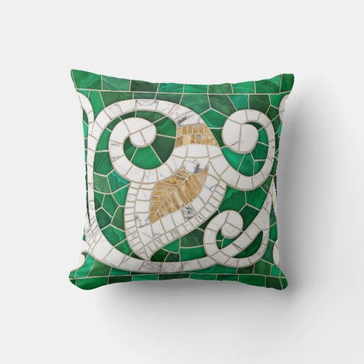 リーフと渦巻き大理石モザイクアート – クッション (正面)