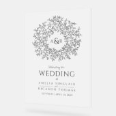 リーフの円の線結婚のアートの濃い灰色と白 アクリルサイン (傾斜)