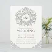 リーフの円の線結婚のアートの濃い灰色と白 招待状 (スタンド正面)