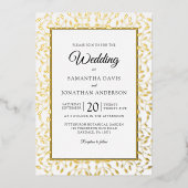 リーフィつる植物ゴールド縁どフォイル結婚ズ 箔招待状 (正面)