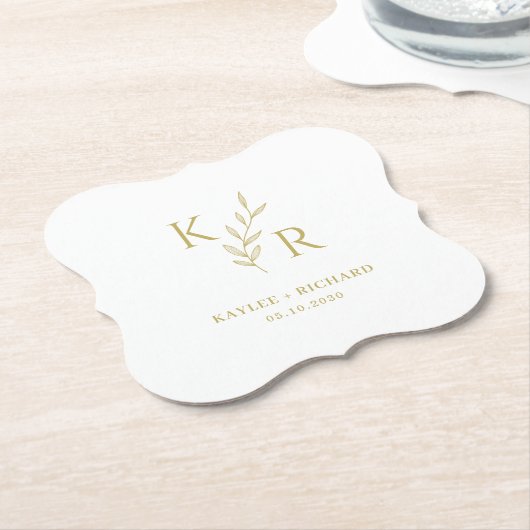 リーフィイニシャル結婚ズのリハーサル婚約パーティ ペーパーコースター (アングル)