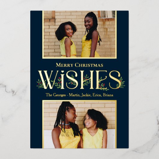 リーフィウィッシュフォイルホリデーカード編集可能カラー 箔招待状 (正面)